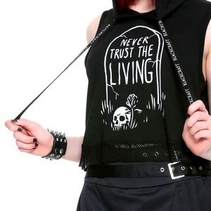 BlackCraft Never Trust The Living Girls Hooded Crop Muscle Top